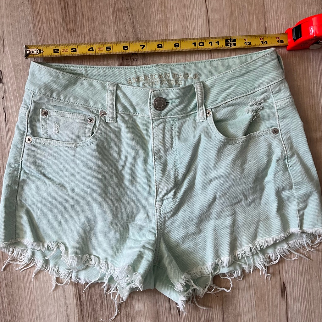 American Eagle Outfitters Mint Green Jean Shorts Distressed Style